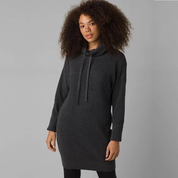 Prana Dresses & Skirts - NWT prAna Miliani Dress in Charcoal XS Waffle Knit Drawstring Funnel Neck #7415